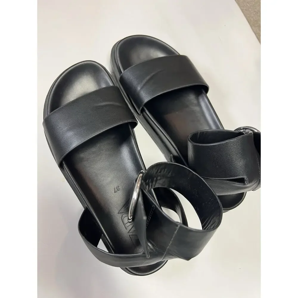 ZARA Leather Black Platform Sandals Wide Strap Ankle Buckle Chunky Shoes - Picture 4 of 9